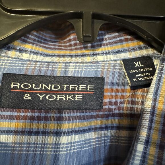 Roundtree & Yorke Men's XL Plaid Button Up Shirt Long Sleeve Blue Casual Preppy - Picture 3 of 5